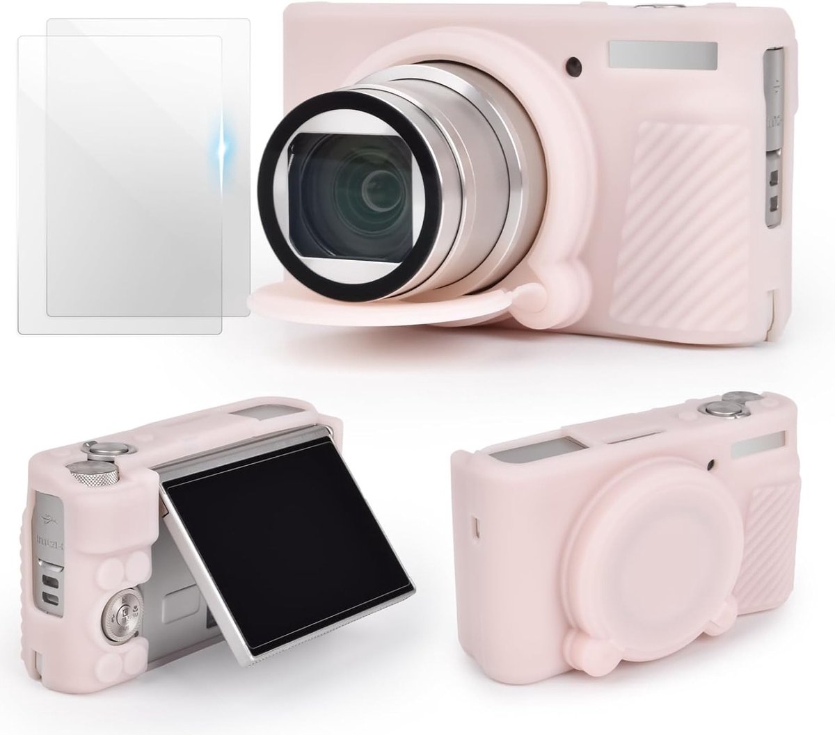 Camera Case met 2 Screen Protector Films, Silicone Bescherming voor PowerShot SX730 SX740 HS, Jelly Pink Tas Cover
