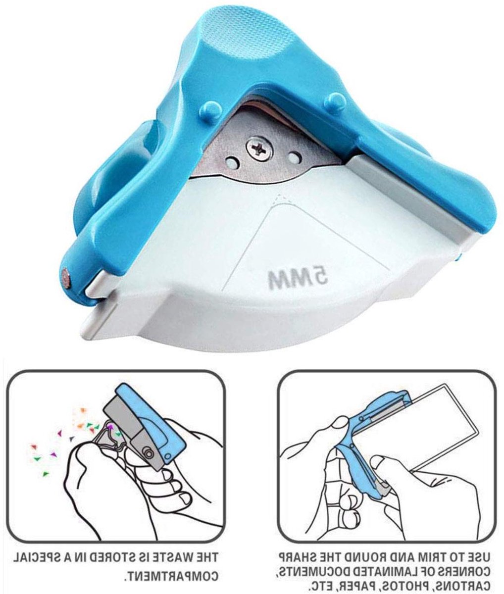 Hoekpons Rond Afsnijder - Papierpons Hoeksnijder - Kaarten Maken - Praktische Opvangbak - 5 mm Radius - Blauw