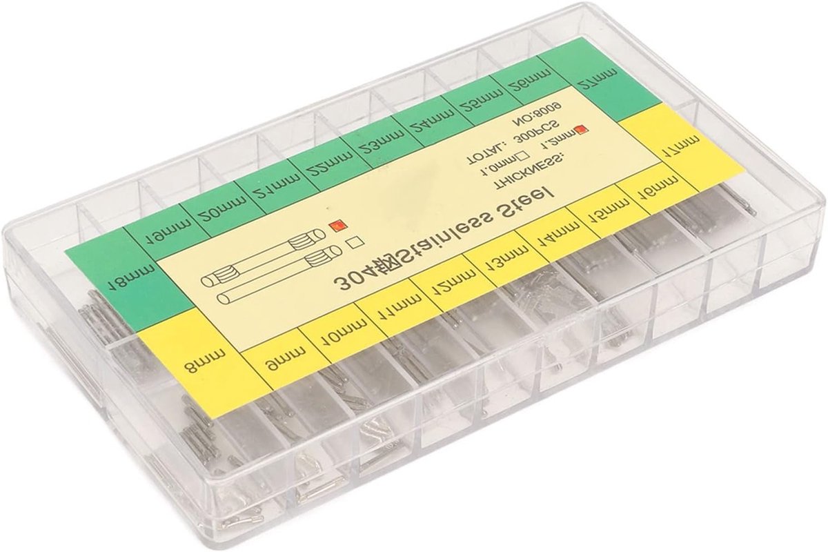 300 Stuks 1.2mm Horlogeband Veerstiften van Roestvrij Staal met Opbergdoos - Horloge Accessoires, Link Pins, Dubbel Eind