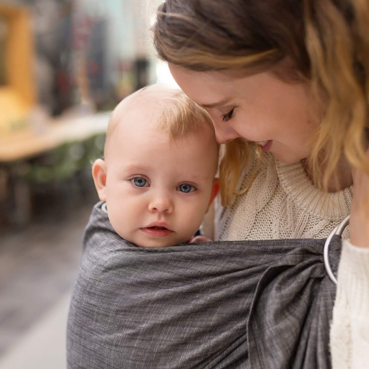 Ring Sling Draagdoek - Babydraagdoek Draagband - Baby Dragen - Diagonaal Elastisch - Vanaf Geboorte - Denim Zwart – foto 3