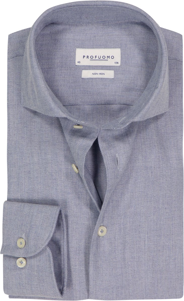 Profuomo Overhemd Peached Herringbone Flanel Blauw - Maat 45 - Heren - Overhemden Formeel
