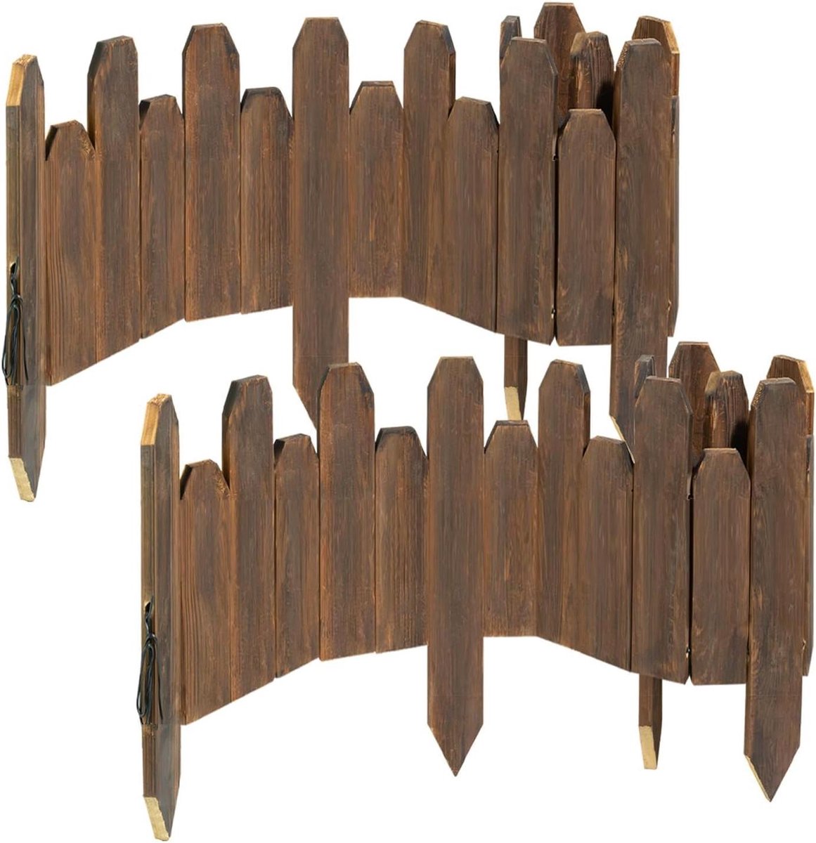 Decoratieve Tuinrand - Houten Randen - Bloembedden Afscheiden - Verkoolde Houtafwerking - 2 stuks 120 cm - Bruin