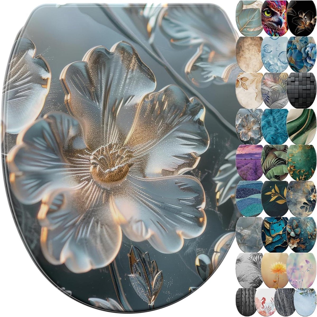 WC-bril met soft closing - Toiletbril afneembaar - Eenvoudige montage - Snel schoonmaken - 48 x 377 cm - Blauw
