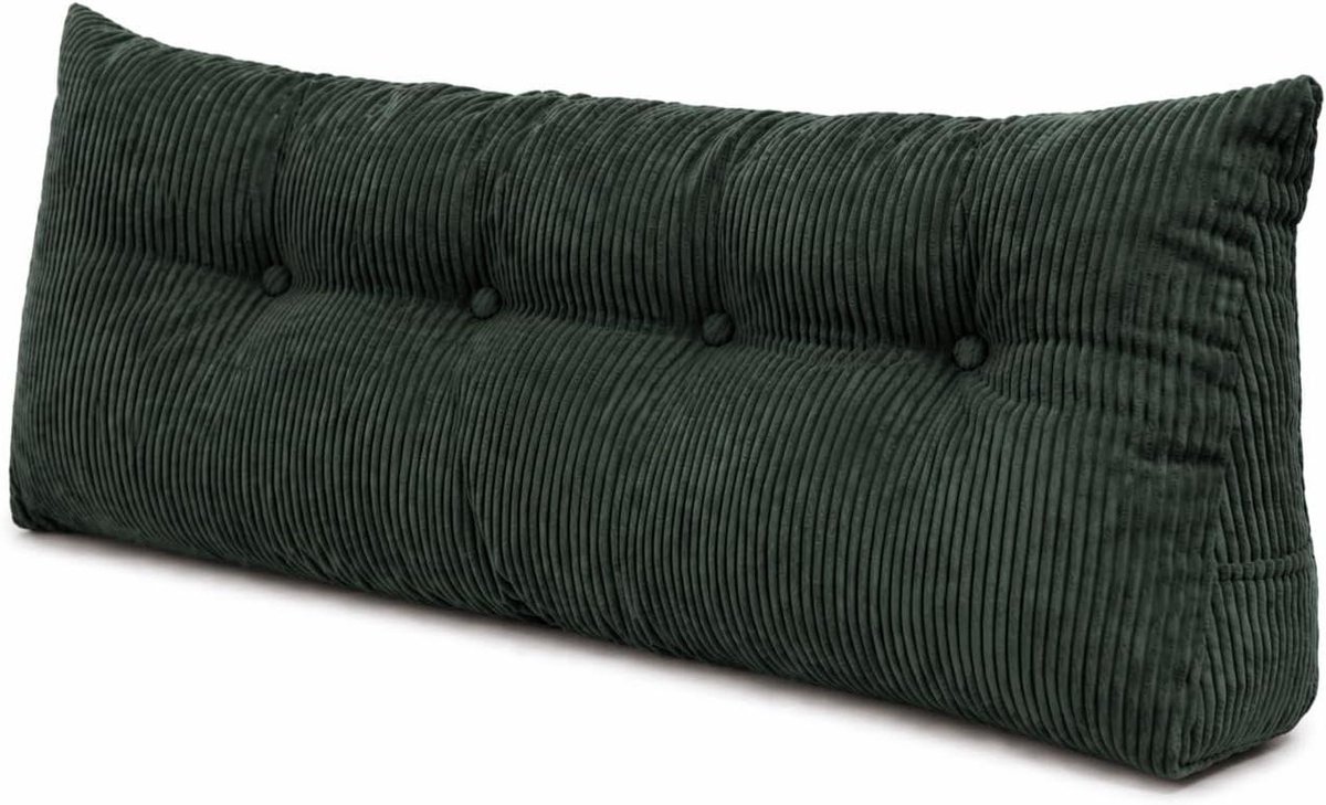 Steunkussen Corduroy - Leeskussen Bedkussen - Ontspannen Zitten - Met Opbergvakken - 120x50x20 cm - Donkergroen