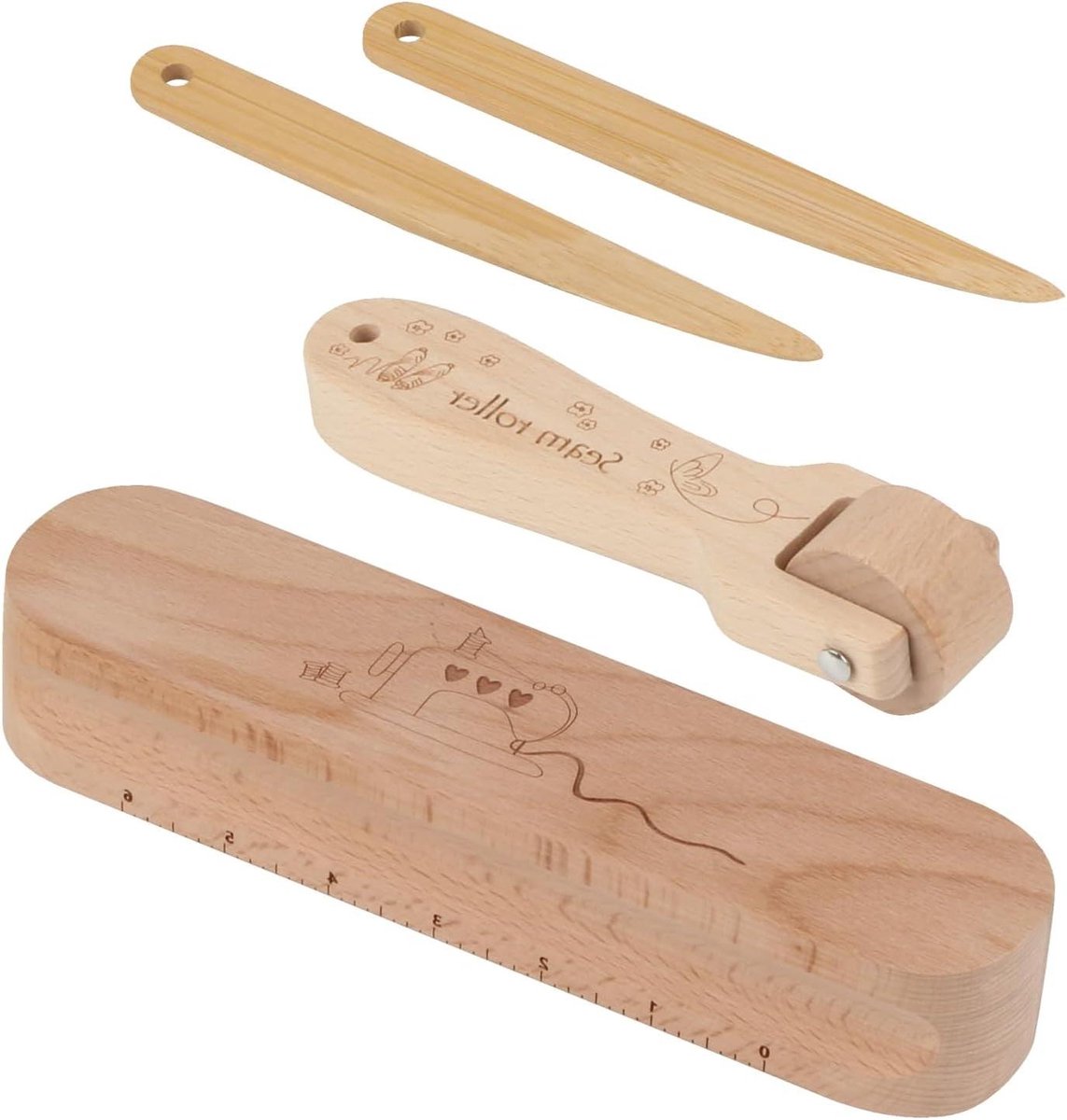 Houten Kleermakers Klepel - Naadrol Beuken - Naden Strijken - Natuurlijk Beukenhout - 23.9 cm - Natuurlijk