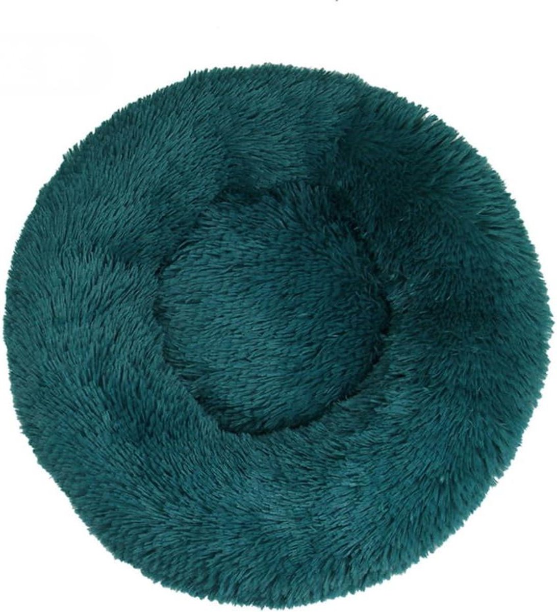 Huisdierbed Rond - Donut mand - Rustgevend slapen - Zachte pluche stof - 90CM - Groen