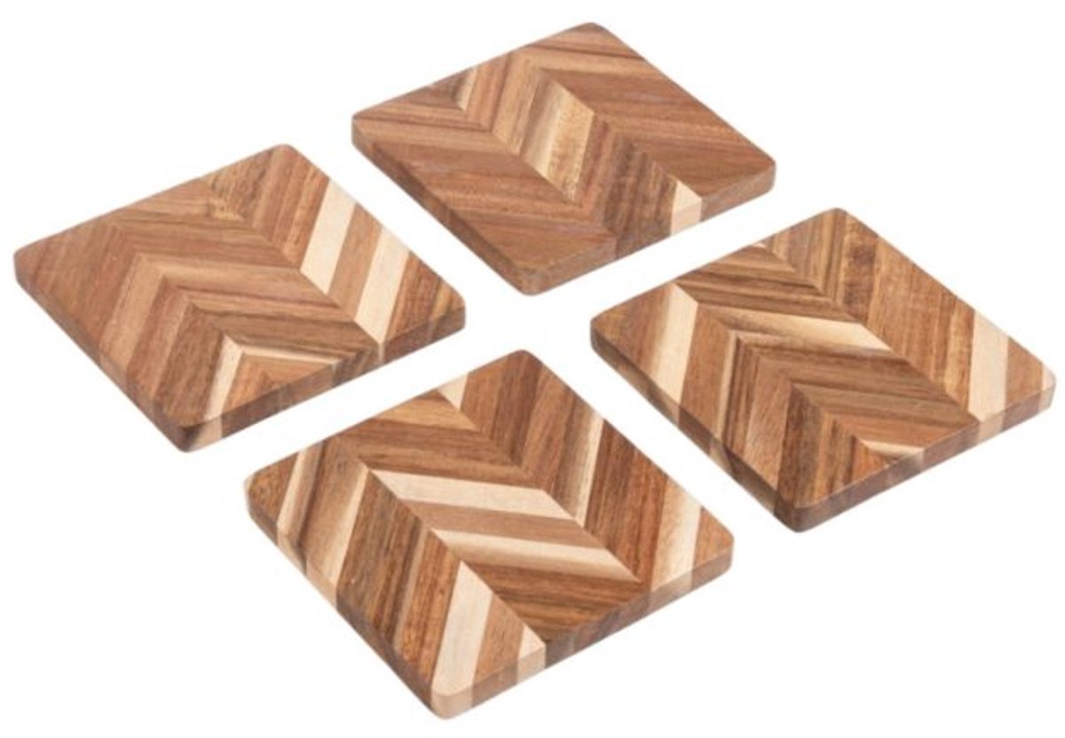 Onderzetters Woody Set van 4 – Acaciahout – 9 x 9 cm – Vierkante Houten Onderzetters