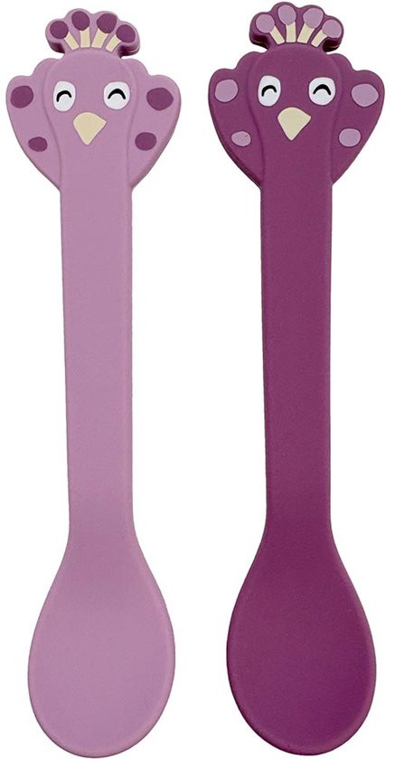 Trixie | Siliconen lepel 2-pack - Mrs. Peacock - Roestvrij staal - Vaatwasser-, oven- en vriezerbestendig - Vanaf 4 maanden