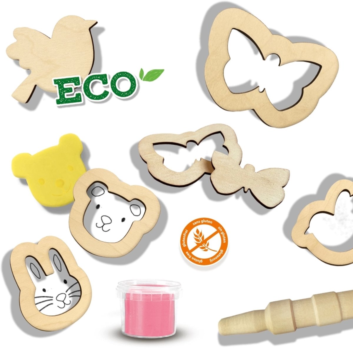 SES Creative - Eco Klei - Eco Set met Houten Tools (3x90g) - Vegan en Glutenvrij - Herbruikbaar - Uitwasbaar - Vanaf 3 jaar — afbeelding 8