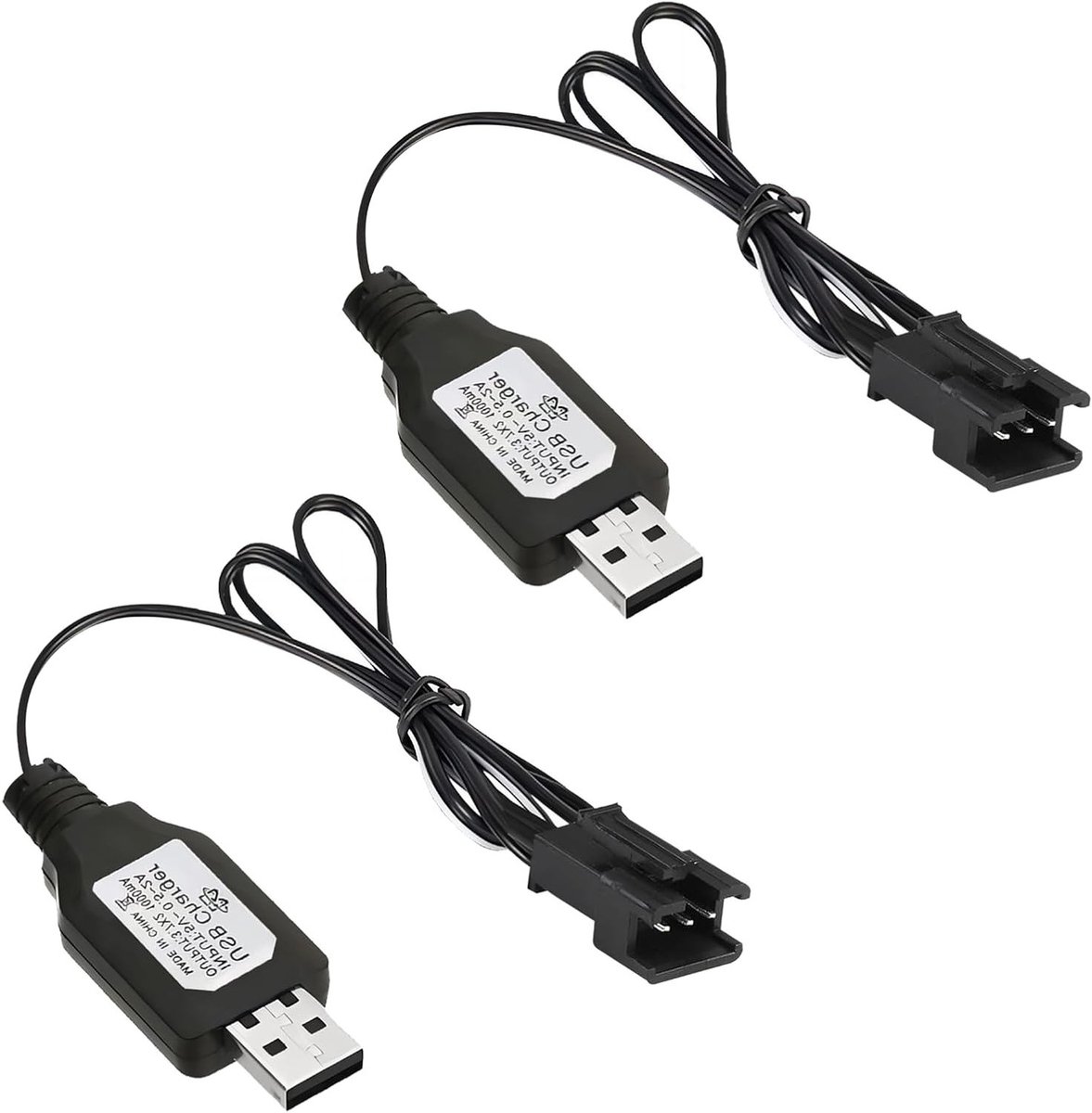 Oplaadkabel 2 stuks, Universele USB Lader voor 2S 7.4V LiPo Batterijen, Geschikt voor RC Auto's, Drones en Vliegtuigen