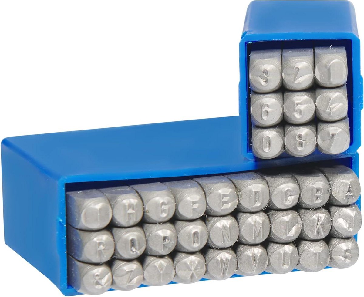Slagcijfers en -letters - Metaalstempel Set - Werkstukken Markeren - Precisie Gravure - 15 mm - Blauw