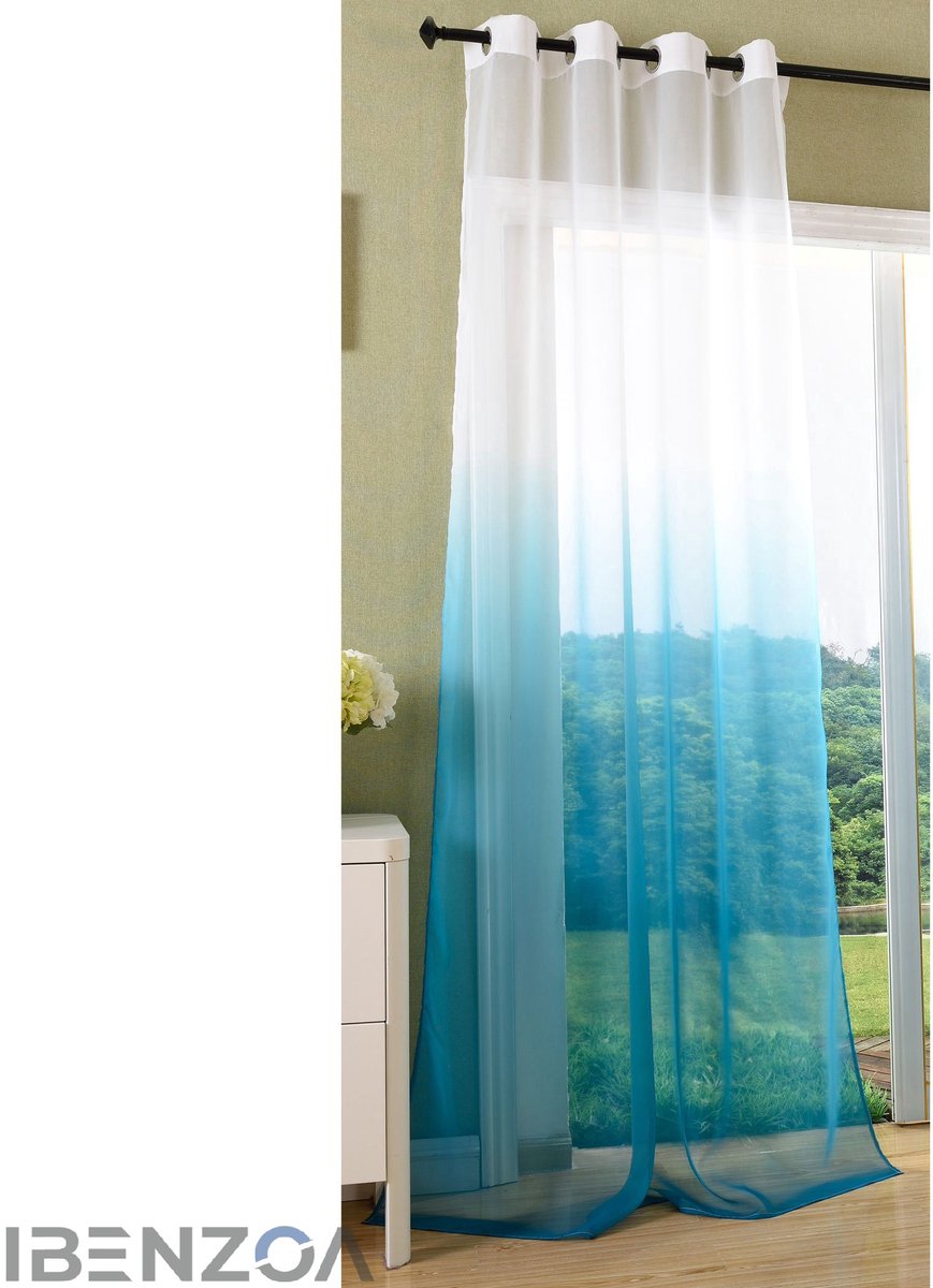 Ibenzoa Transparant Gordijn - Kleurverloop - 245x140 cm - Voile-polyester Turquoise;Bruin;Grijs;Appelgroen