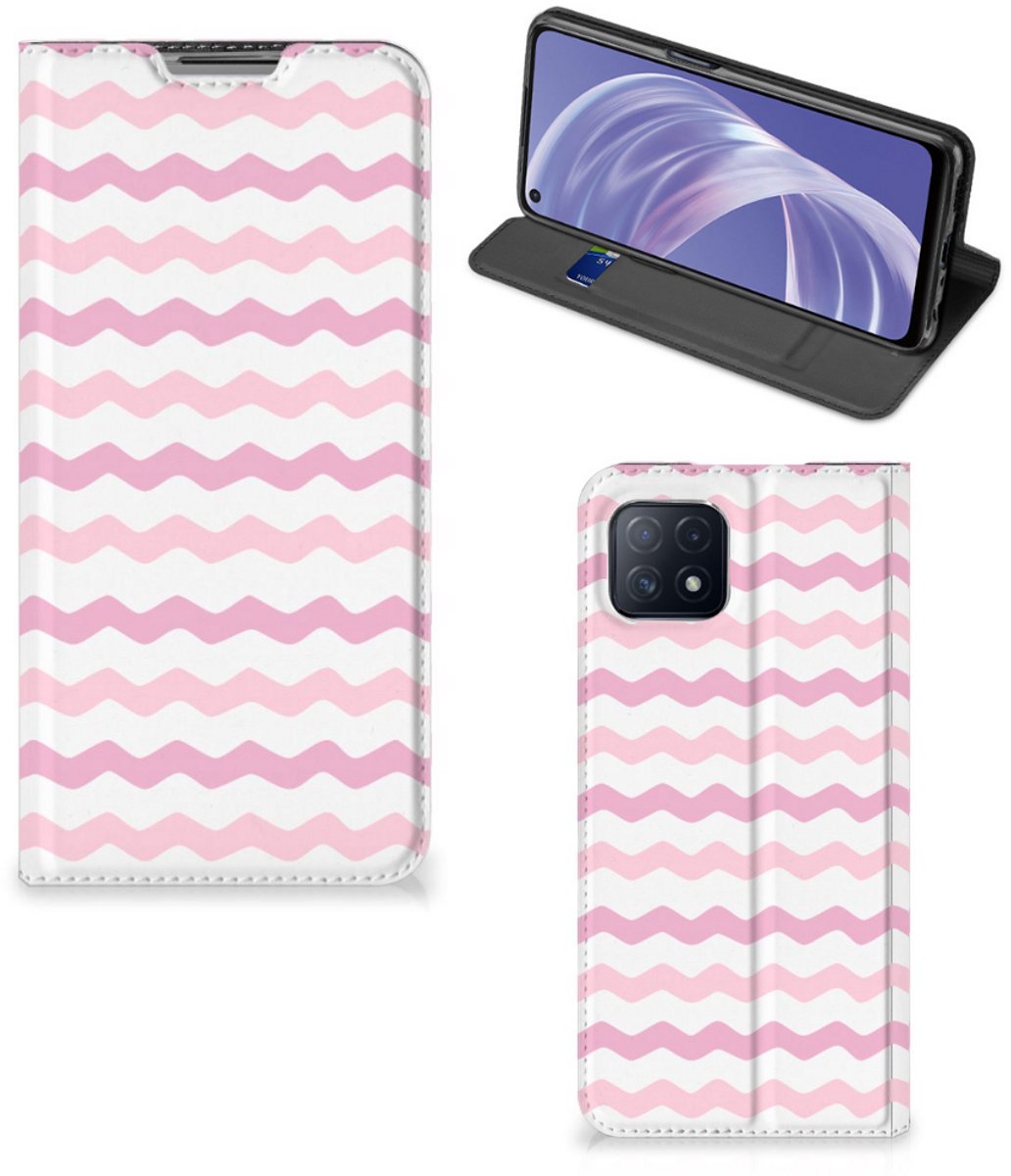 OPPO A73 5G Hoesje met Magneet Waves Roze
