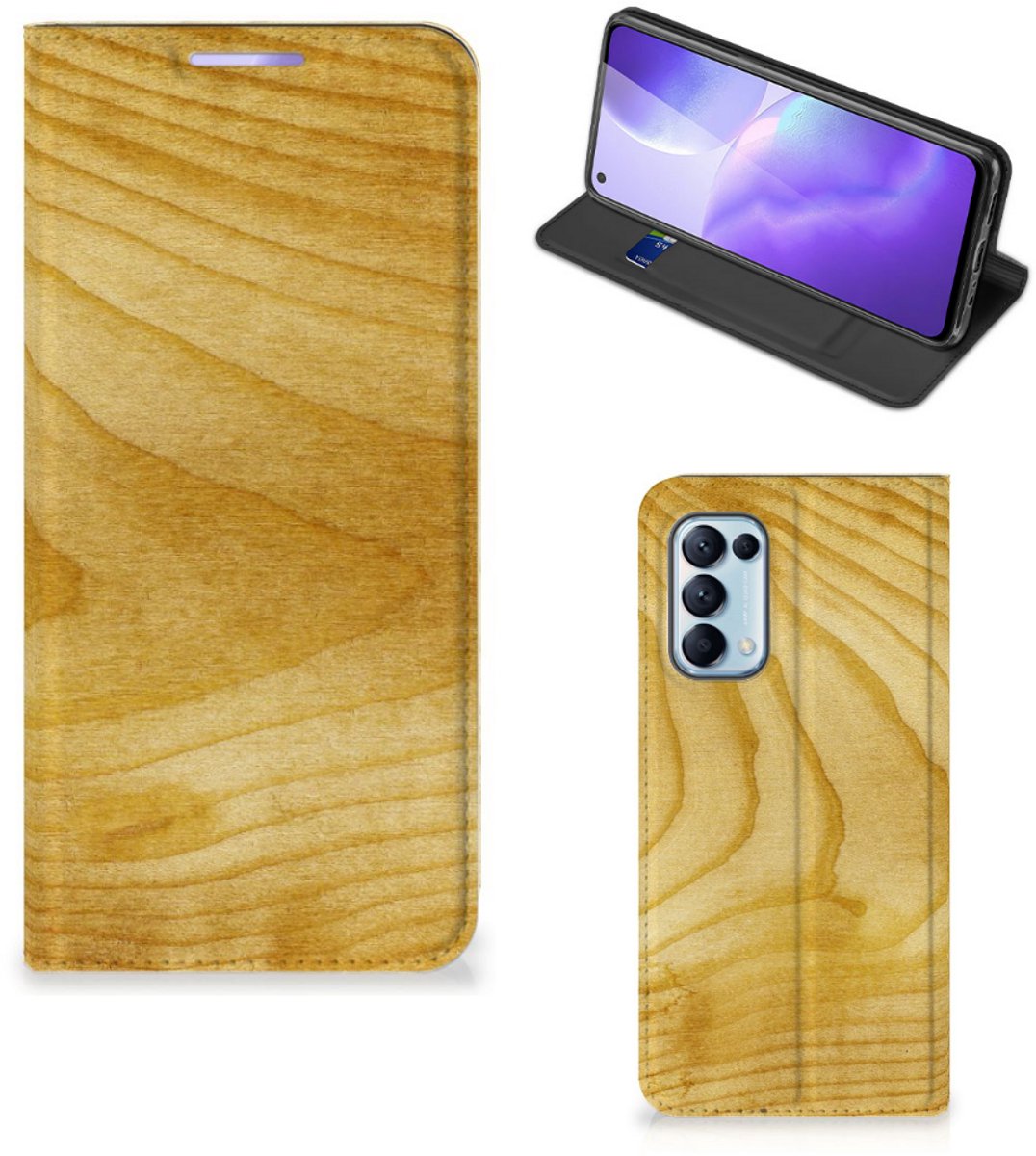OPPO Find X3 Lite Book Wallet Case Licht Hout