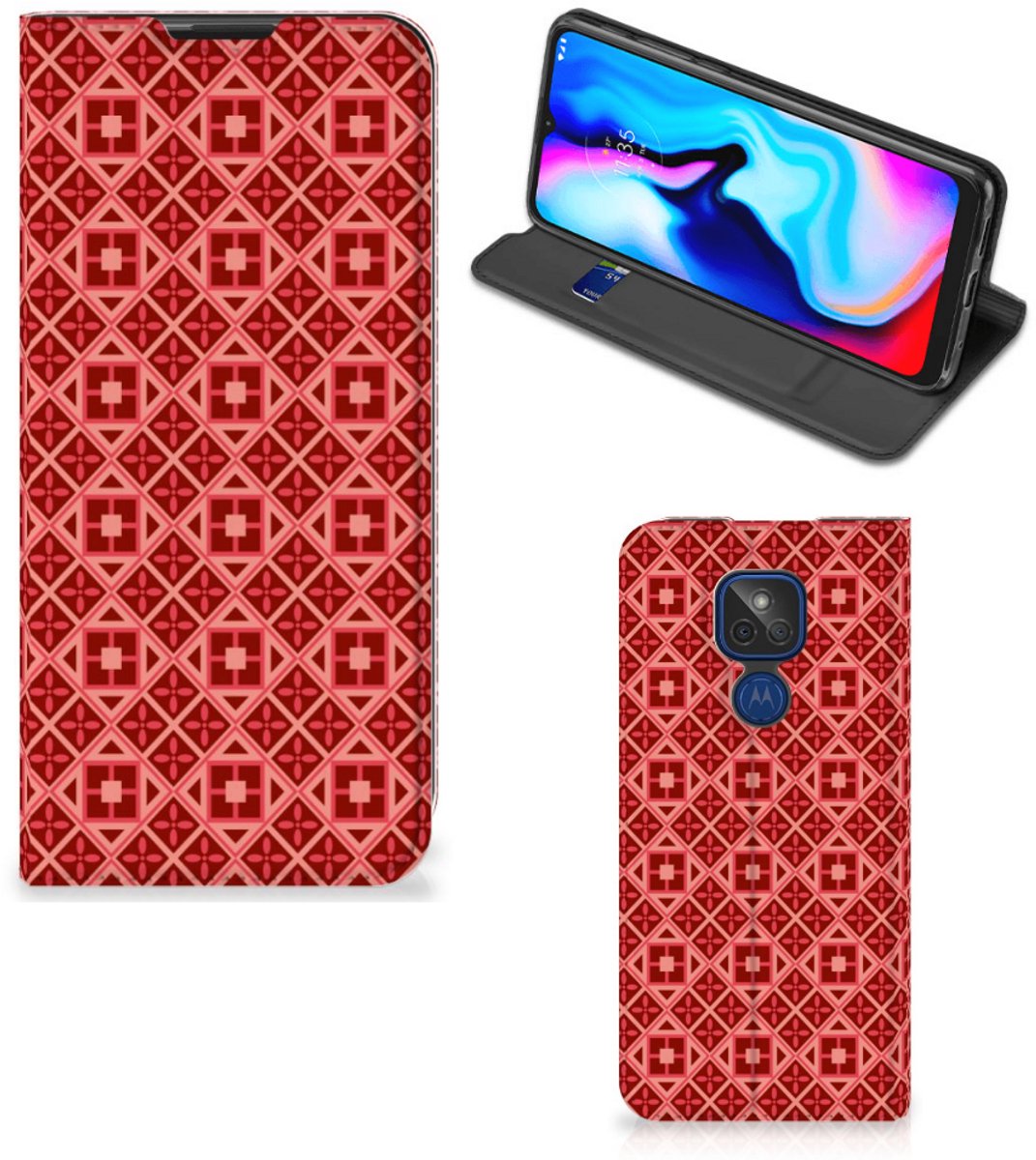 Motorola Moto G9 Play Hoesje met Magneet Batik Rood