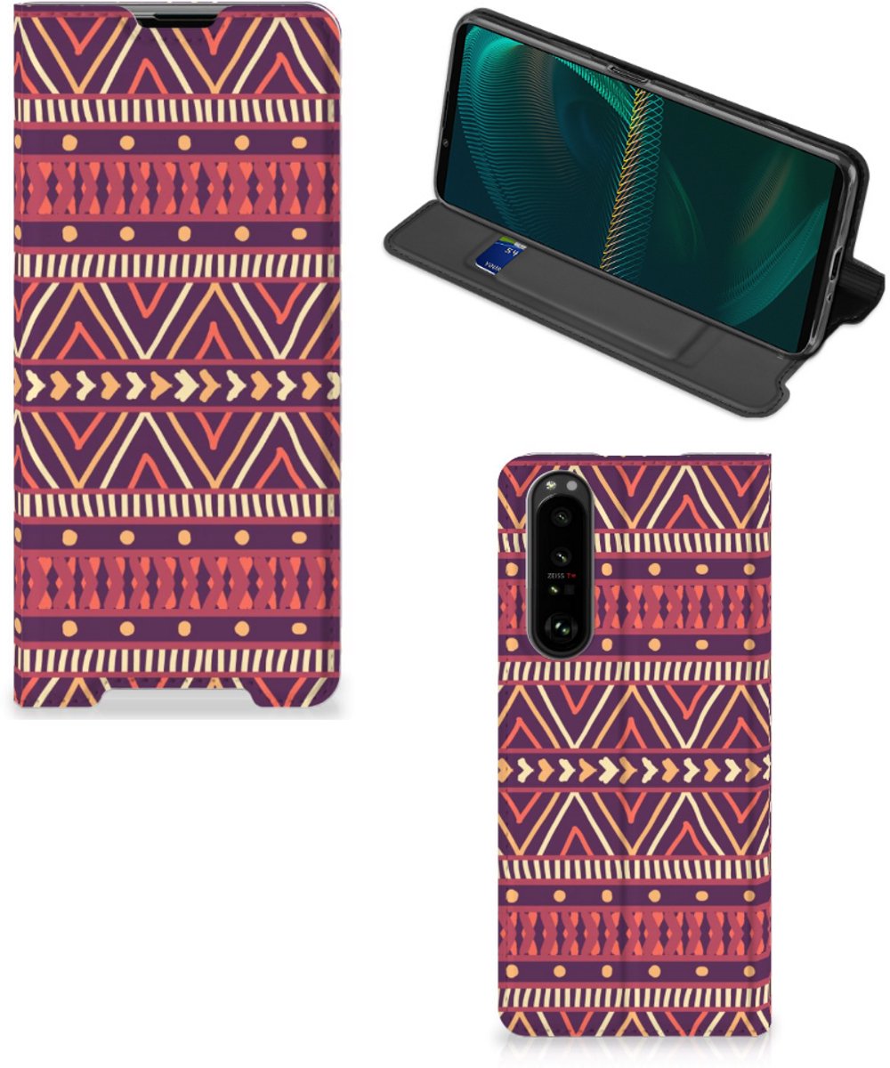 Book Case voor Sony Xperia 5 III Hoesje met Magneet Aztec Paars