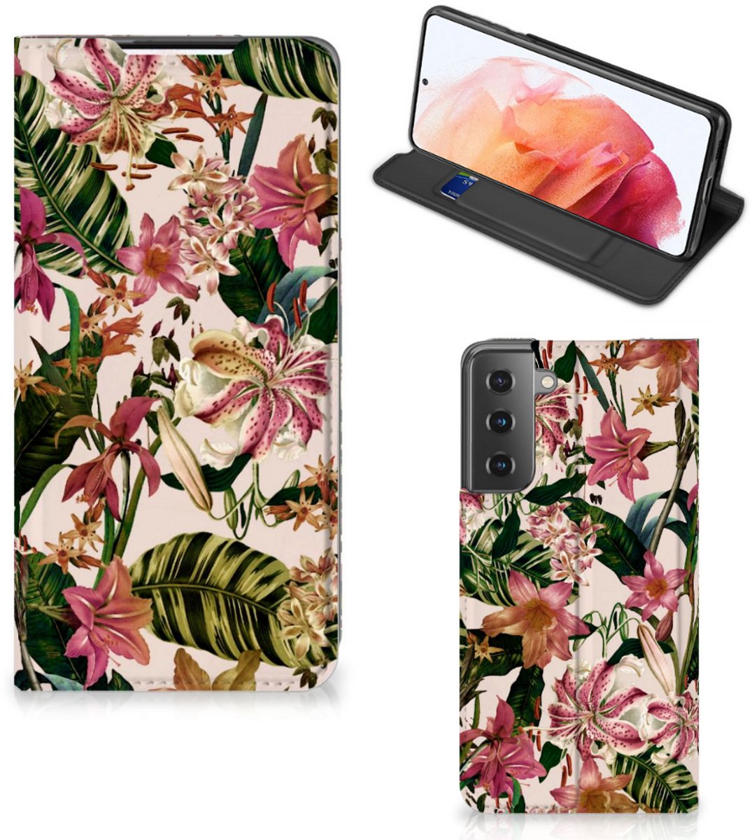 Book Case voor Samsung Galaxy S21 Smart Cover Flowers