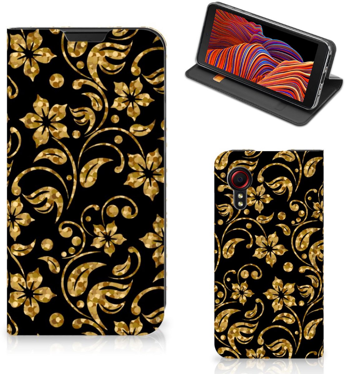 Samsung Galaxy Xcover 5 Smart Cover Gouden Bloemen