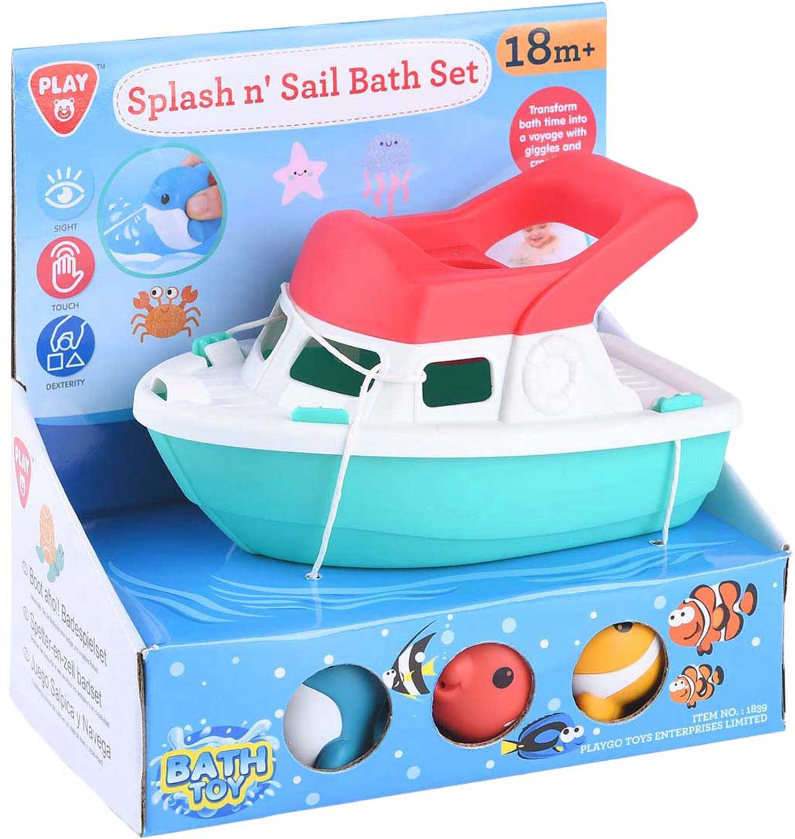 Playgo badspeelgoed boot met spuitfiguurtjes voor sensorisch spel. afbeelding