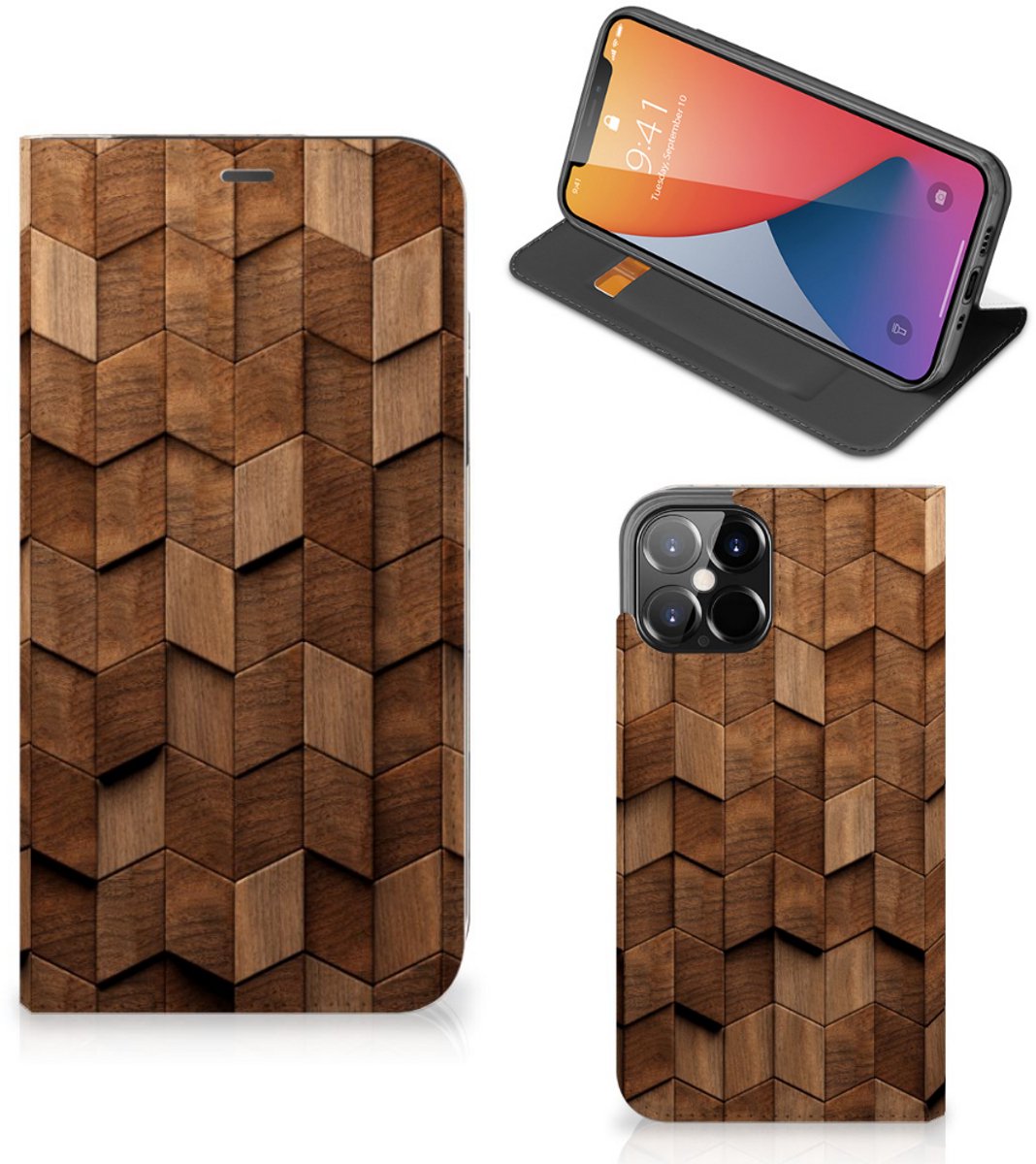Book Wallet Case voor iPhone 12 Pro Max Wooden Cubes