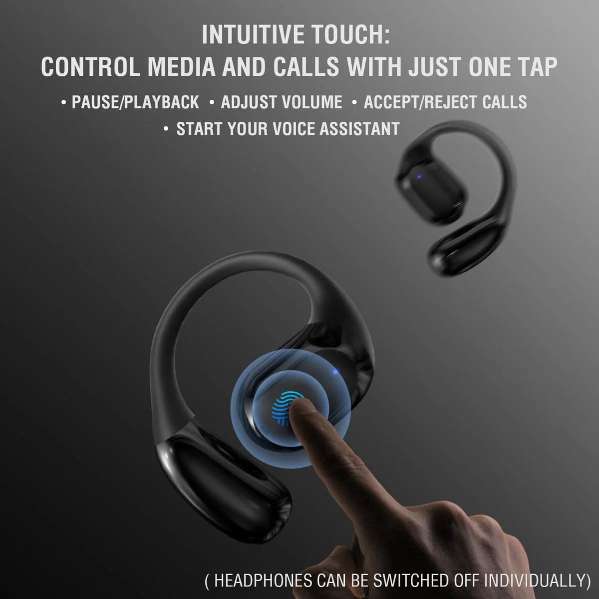 4smarts OWS SkyBuds Draadloze Oordopjes 5.4 Bluetooth Oortjes met Oorhaken Zwart – foto 6