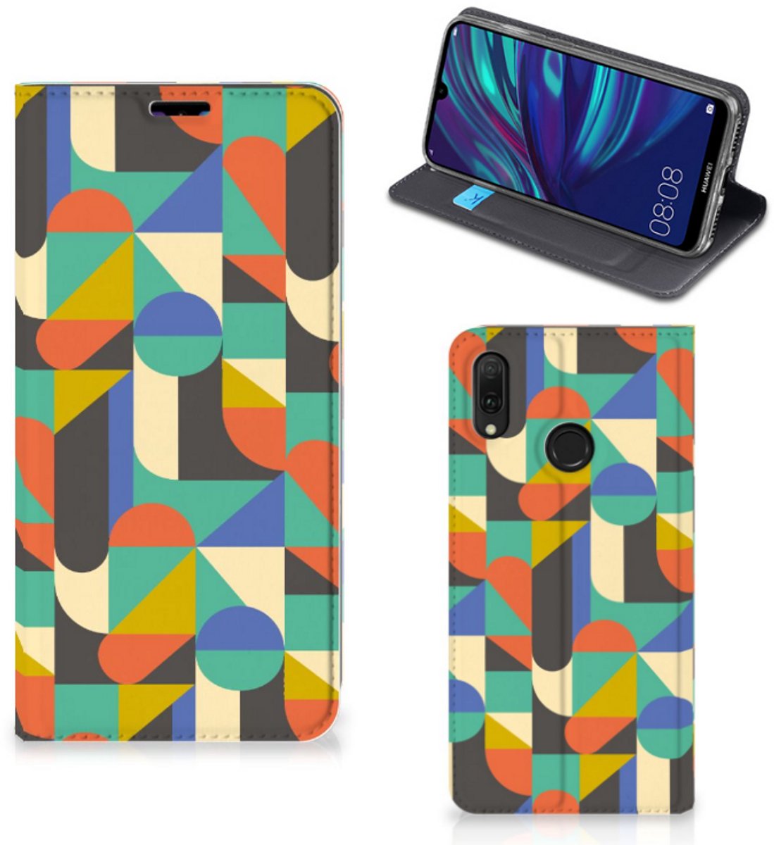 Huawei Y7 hoesje Y7 Pro (2019) Hoesje met Magneet Funky Retro