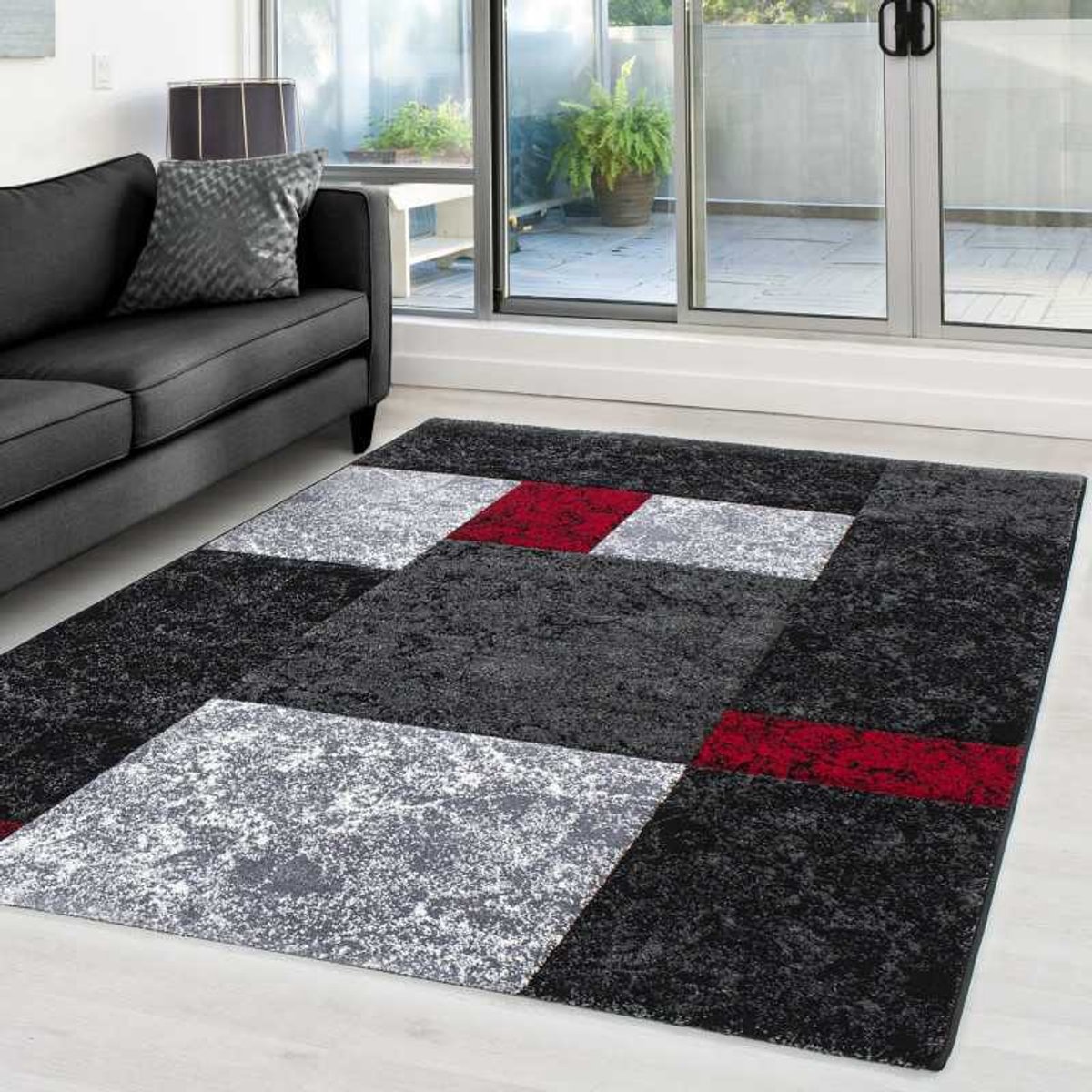 TapisTrend Designer tapijt Zwart-Grijs-Wit-Rood 160x230 cm Modern 3D- met contourgesneden design, Hawaii 1330