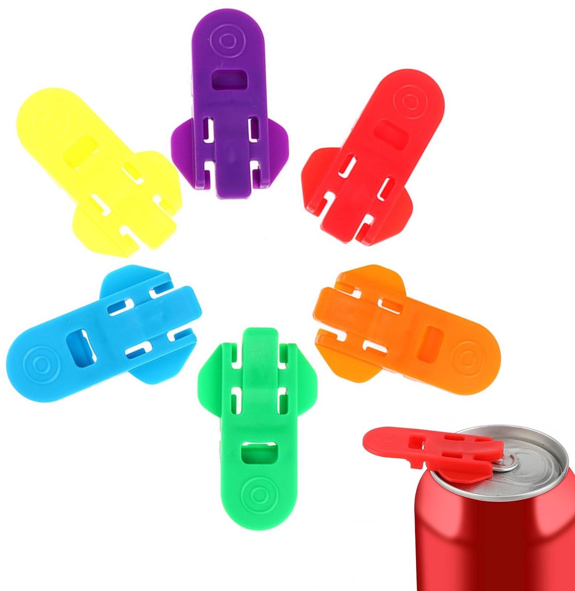 Allecto - Blikopener set - Frisdrank - Plastic afsluiter - Zes stuks - Rood, Oranje, Groen, Blauw, Geel en Paars - Bier en drankjes - Geschikt voor...