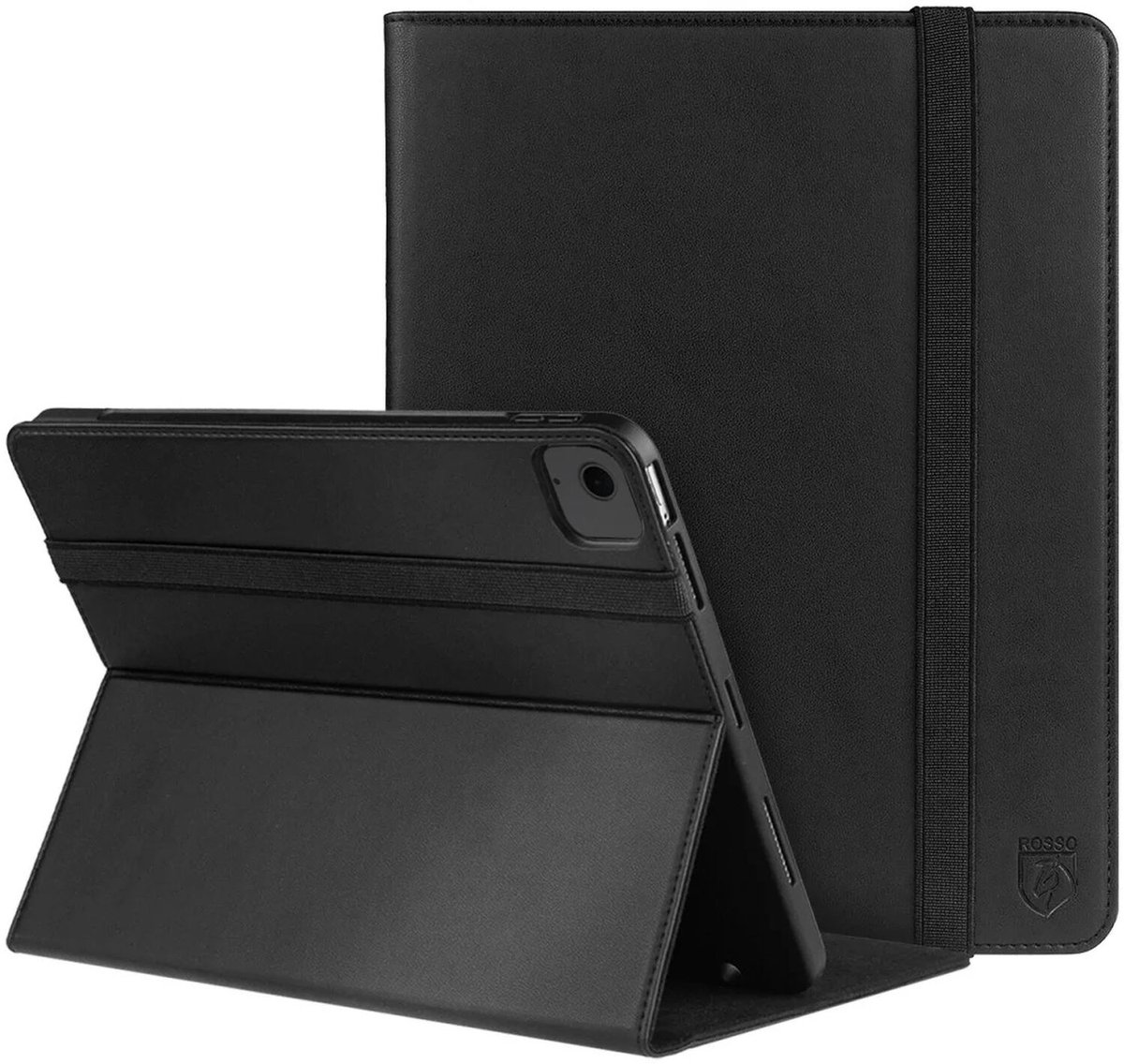 Rosso Element Hoes Geschikt voor Apple iPad Air 11 (2024/2025/2026) | Book Case | Volledige bescherming | Elastische band | Sleep/Wake functie | Met Penhouder | Verstelbare standaard | Zwart