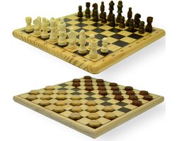 Schaak-Dam-Set hout bedrukt 29x29 cm.