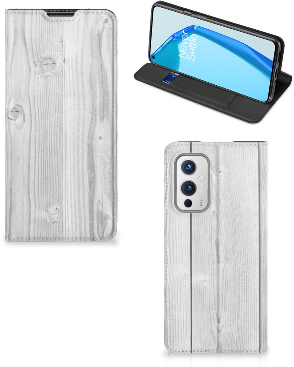 OnePlus 9 Book Wallet Case White Wood