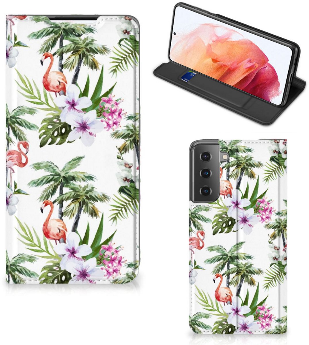 Book Case voor Samsung Galaxy S21 Hoesje maken Flamingo Palms