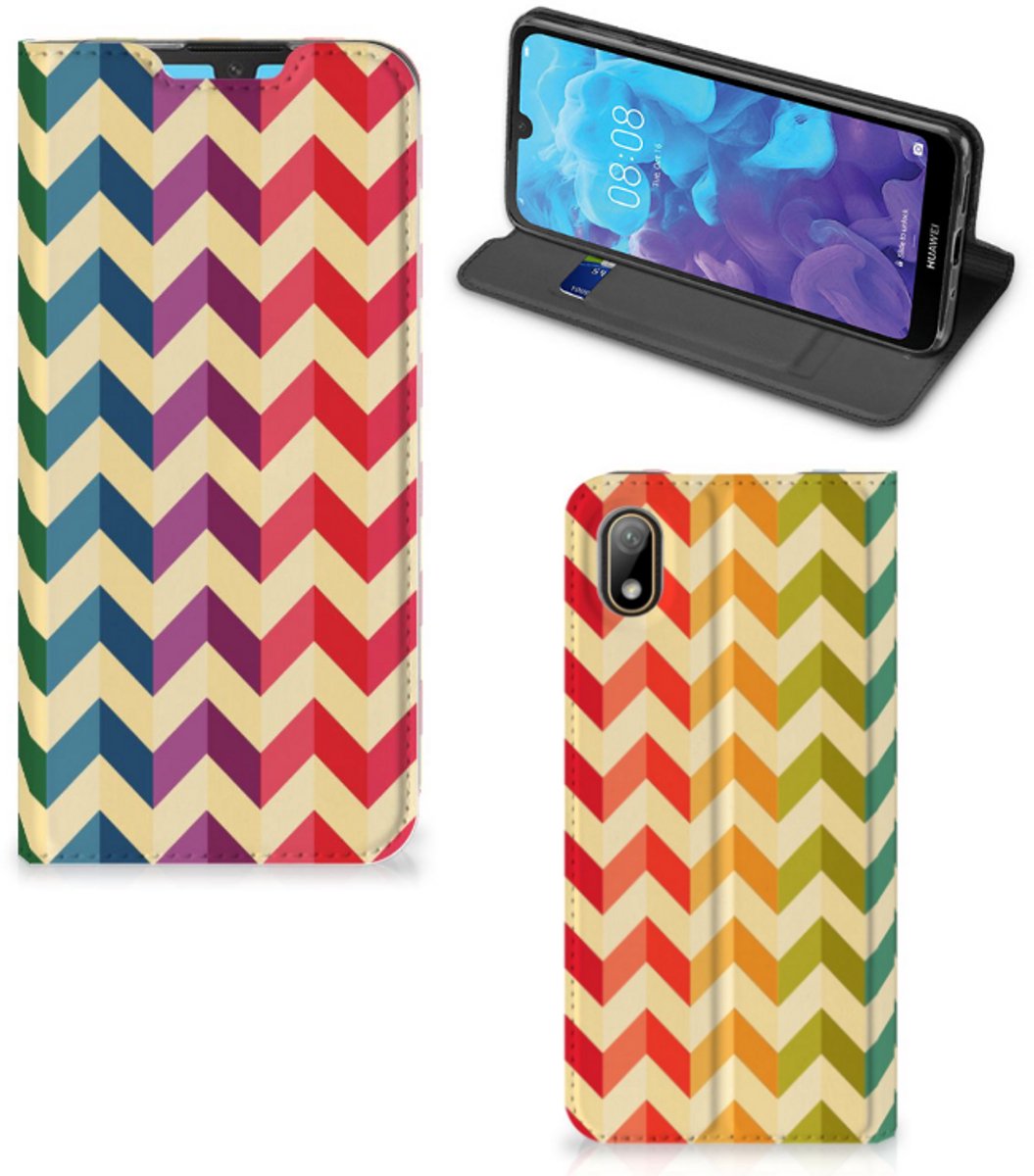 Book Case voor Huawei Y5 (2019) Hoesje met Magneet Zigzag Multi Color