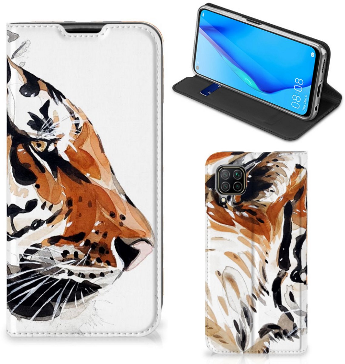 Bookcase Huawei P40 Lite Watercolor Tiger