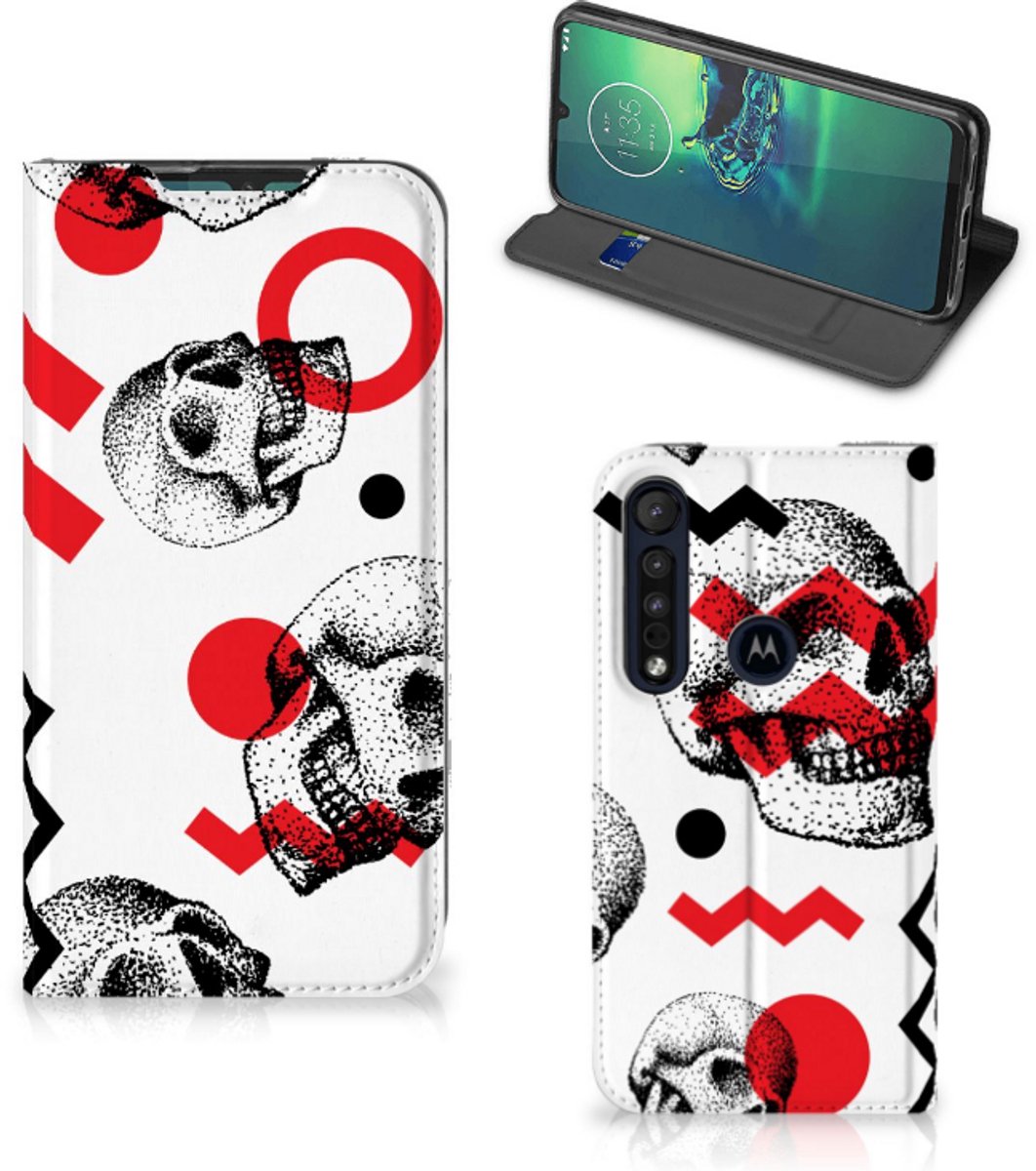 Mobiel BookCase Motorola G8 Plus Skull Red