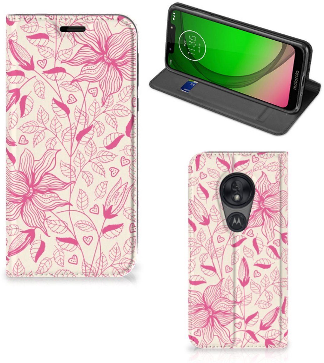 Motorola Moto G7 Play Smart Cover Pink Flowers