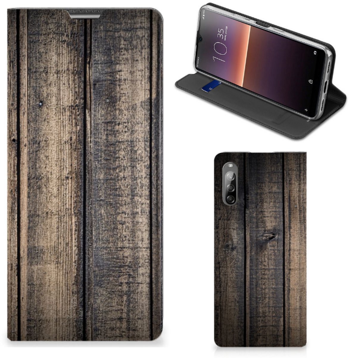 Book Case voor Sony Xperia L4 Book Wallet Case Steigerhout