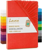 Lavea® Hoeslaken 120x200 cm – 100% Katoen, Zacht en Ademend – Geschikt voor Matrassen tot 20 cm – Jersey met Elastiek Rondom – Karmijnrood