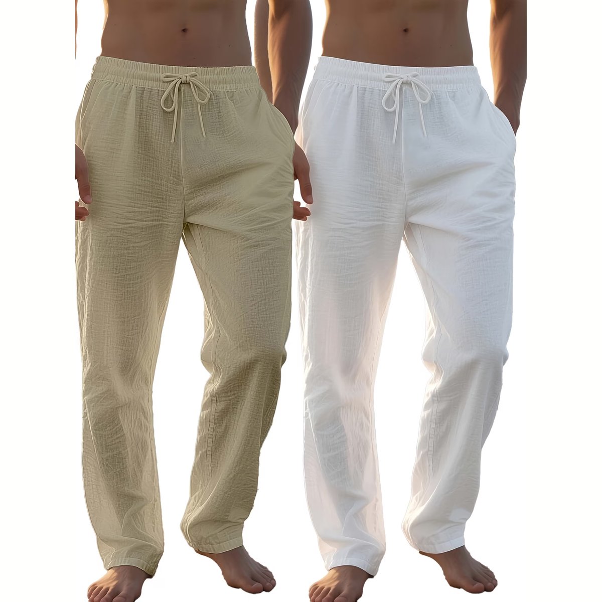 Currero Linnen Broek Heren Zomerbroek Volwassenen Lange Broek Pantalon Strandbroek Zomer Ibiza Stijl Kb