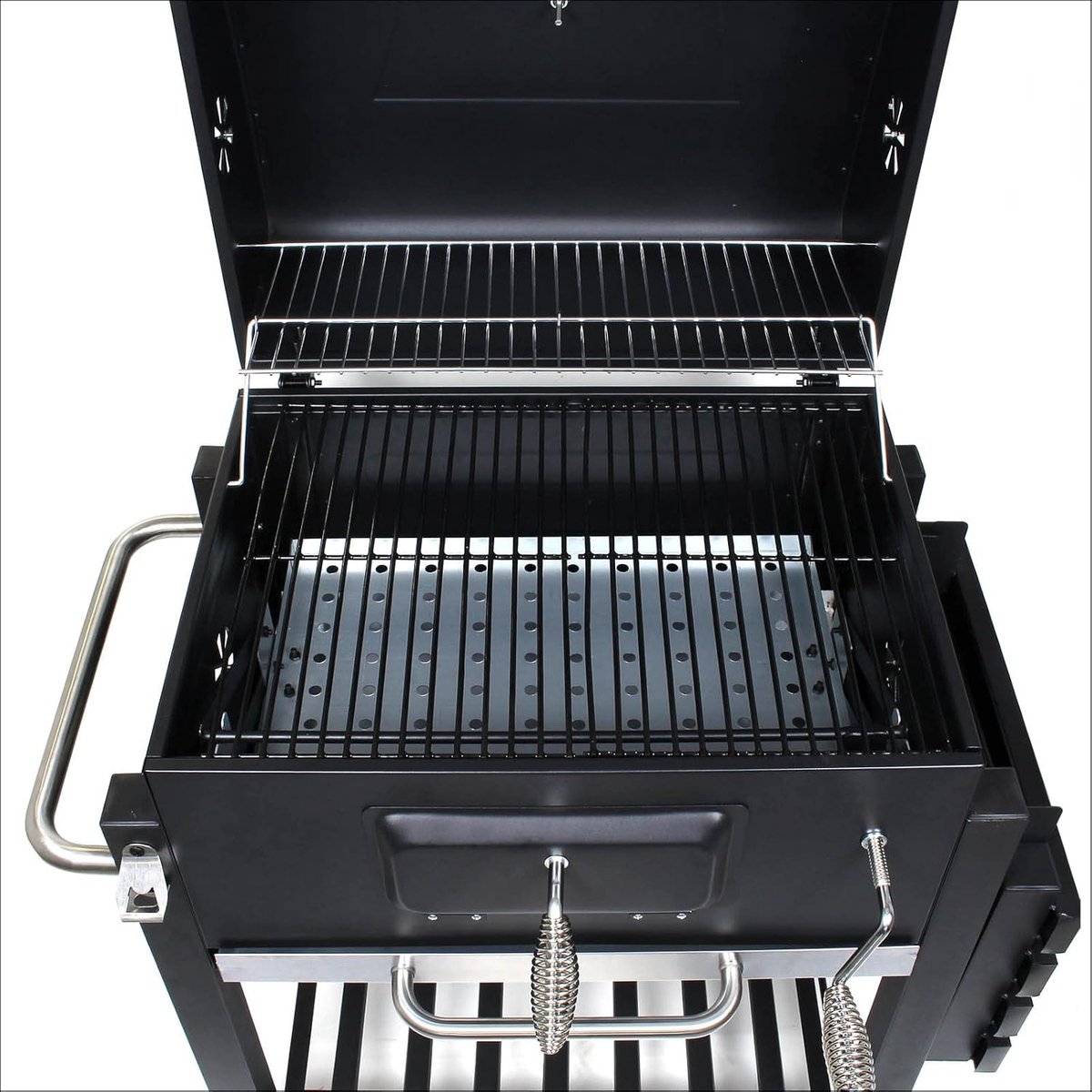 SMH LINE® BBQ houtskool XL- Smoker Barbecue - Incl. BBQ Greedschapset en 12x BBQ Spiezen - Verstelbare Kolenroosters & Inklapbare Zijtafel - Zwart thumbnail 6