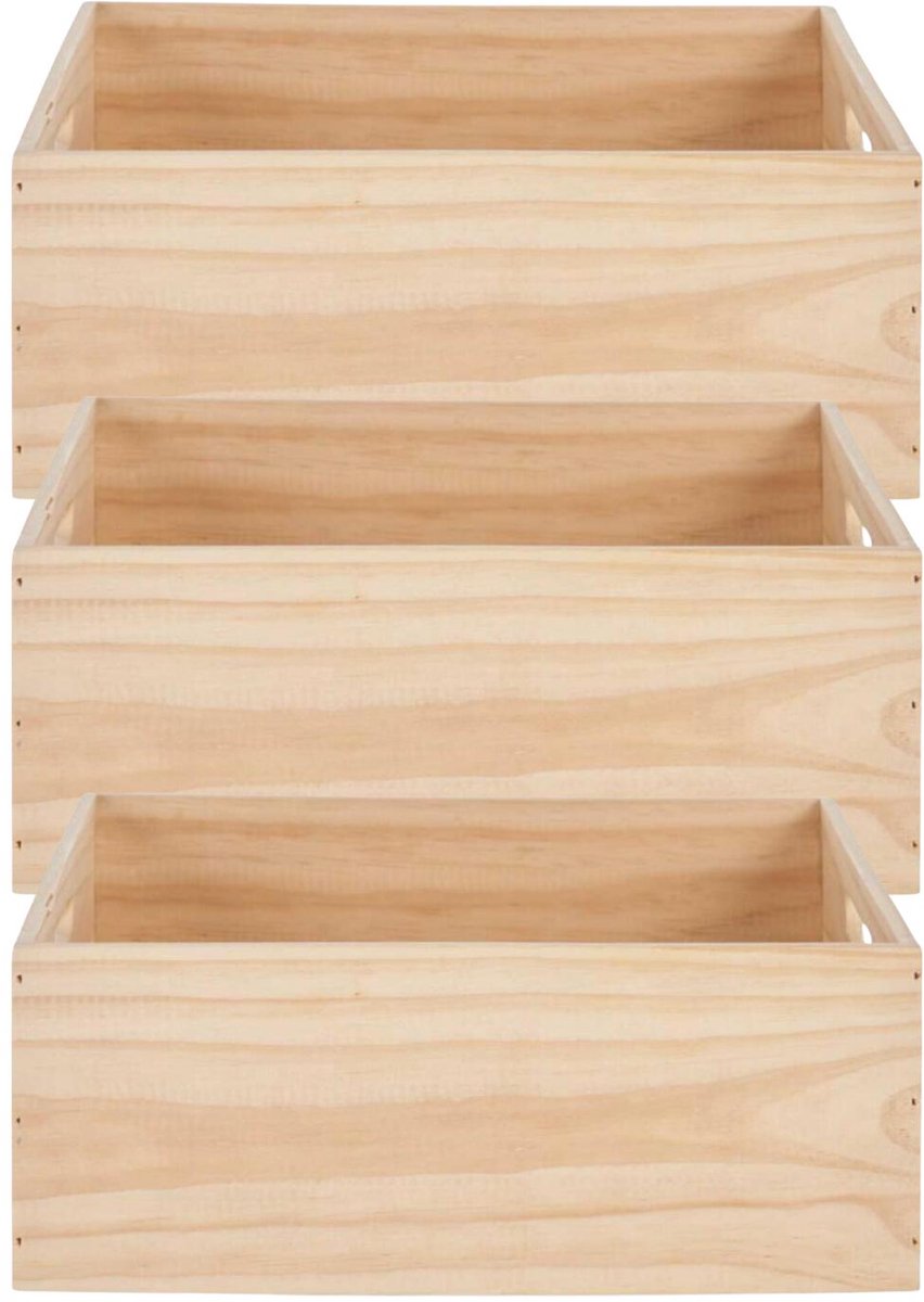 Home&styling opbergbox Praag - 3x - 46 x 31 x 14 cm - hout - natuurlijke look - opbergkist