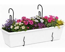 Geli Plantenbak Balcony - wit - met metalen ophangbeugels - 60 x 18 x 15 cm - hard kunststof - langwerpig -