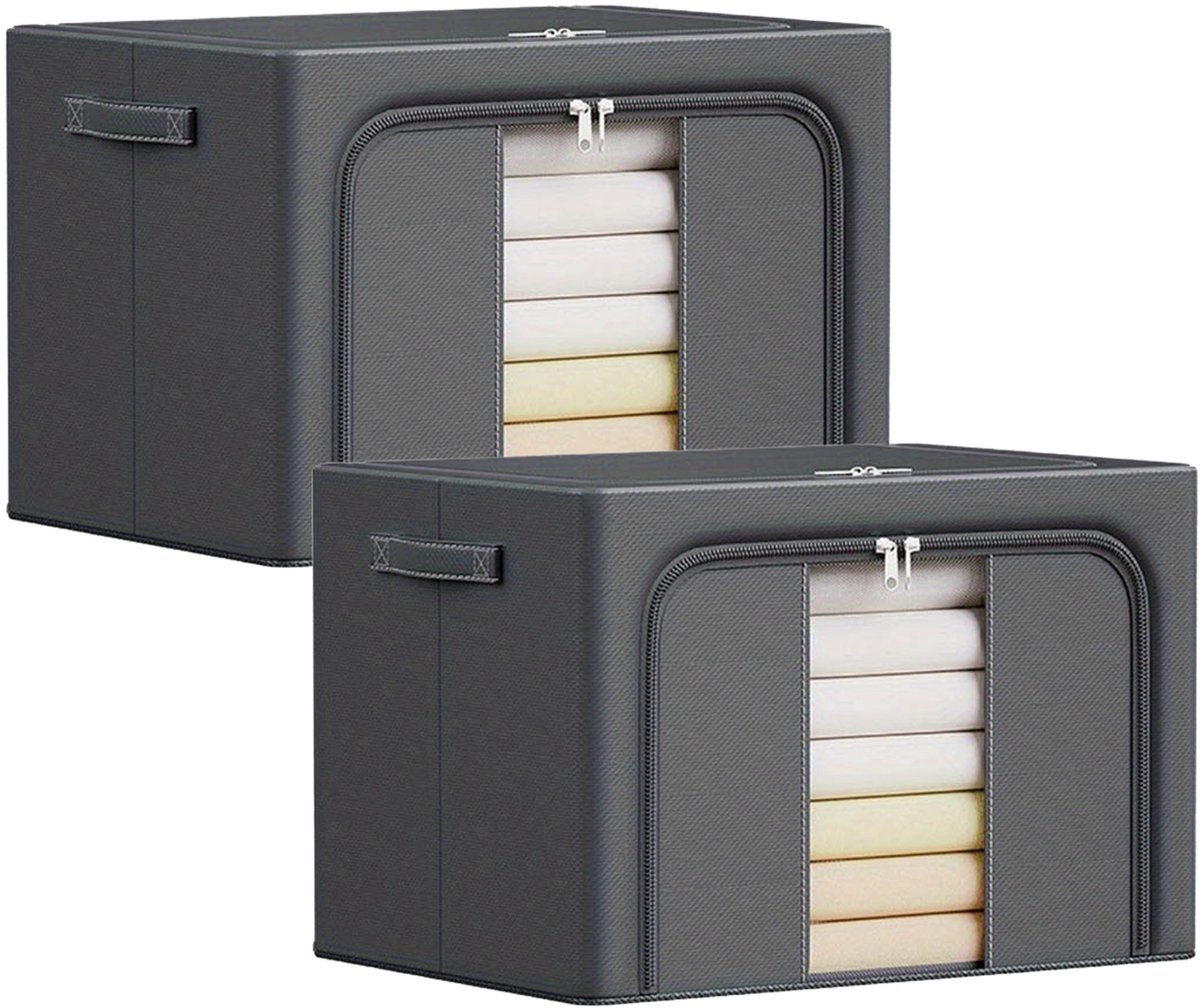 Opbergbox 66L 2 stuks - Kleding opbergers met metalen frame - Opvouwbare opbergdozen met deksel - Doorzichtig venster - Stofdicht en waterdicht - Voor kleding, dekens en speelgoed