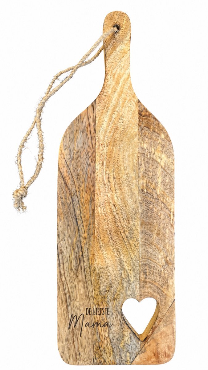 Mango houten serveerplank “De liefste Mama” – Moederdag cadeau – 40x13 cm – Serveerplank met hart - Moederdag - Cadeau mama