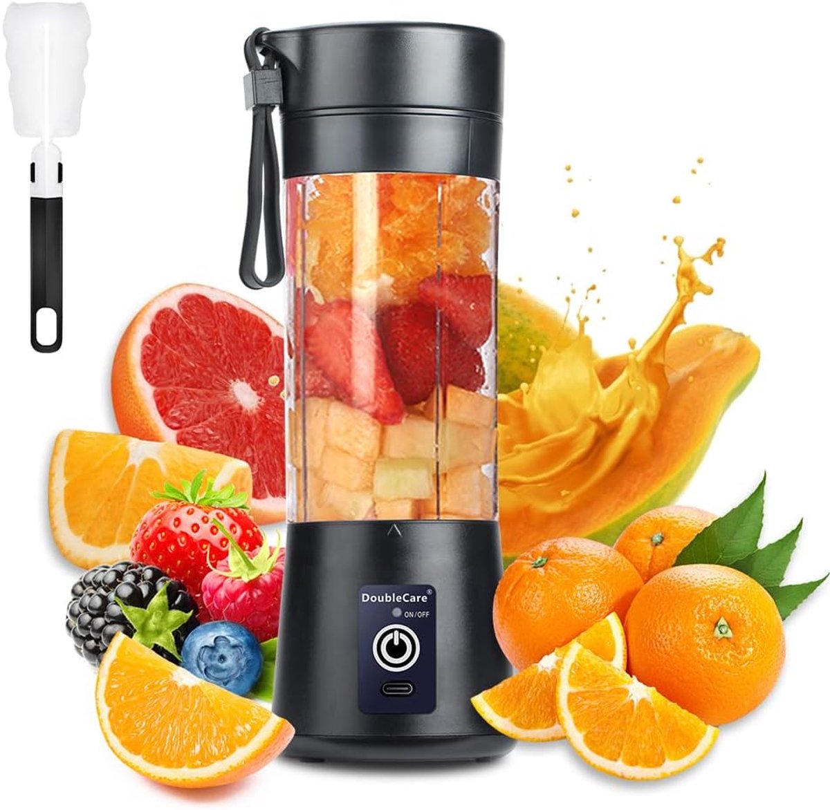 Draagbare Blender - Mini Blender USB - Smoothies Maken - Zes RVS Bladen - 380ml - Blauw