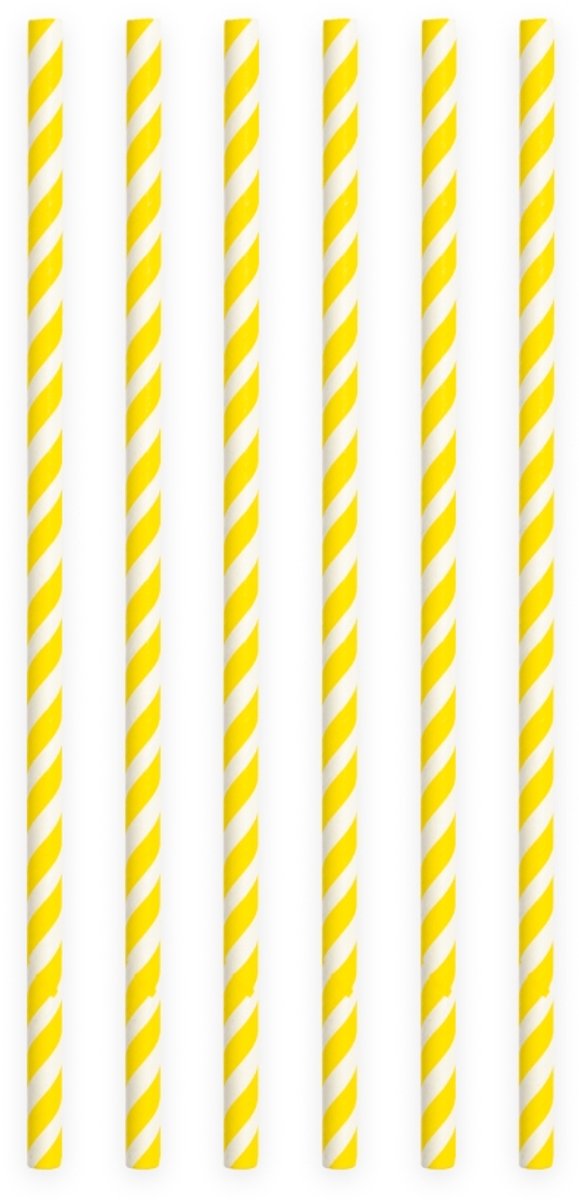 100 Papieren Rietjes Gestreept Geel - 6mm x 197mm - Voordeelverpakking (100 stuks) - Zomerfeest, strandfeest & barbecue versiering