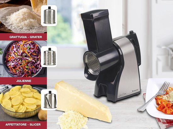 Elektrische Groentesnijder - Kaasrasp Versnipperaar - Keuken Voorbereidingen - 3 Roestvrijstalen Rollen - 16 Kilogram - Zilver en Zwart — afbeelding 3