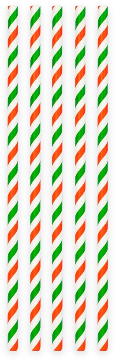 200 Papieren Rietjes Gestreept Groen/Wit/Rood - 6mm x 197mm - Voordeelverpakking (200 stuks) - Italië themafeest, pizza & pasta party supporters versiering