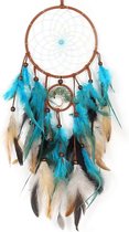 Grand attrape-rêves fait main - Attrape-rêves - Grand attrape-rêves - Attrape-rêves indien avec perles de pierre et plumes - Marron / Bleu - BPK
