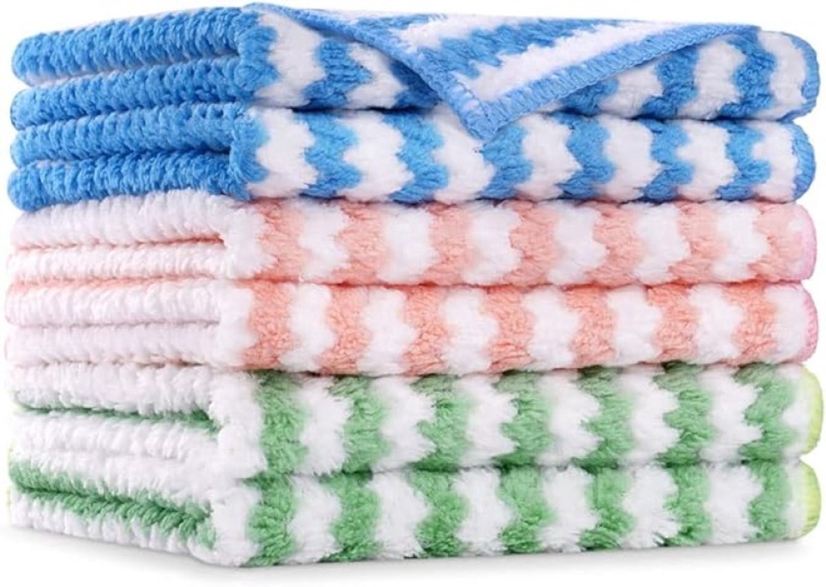 Set van 6 absorberende schoonmaakdoeken - Herbruikbare microvezel doeken voor keuken en huishouden